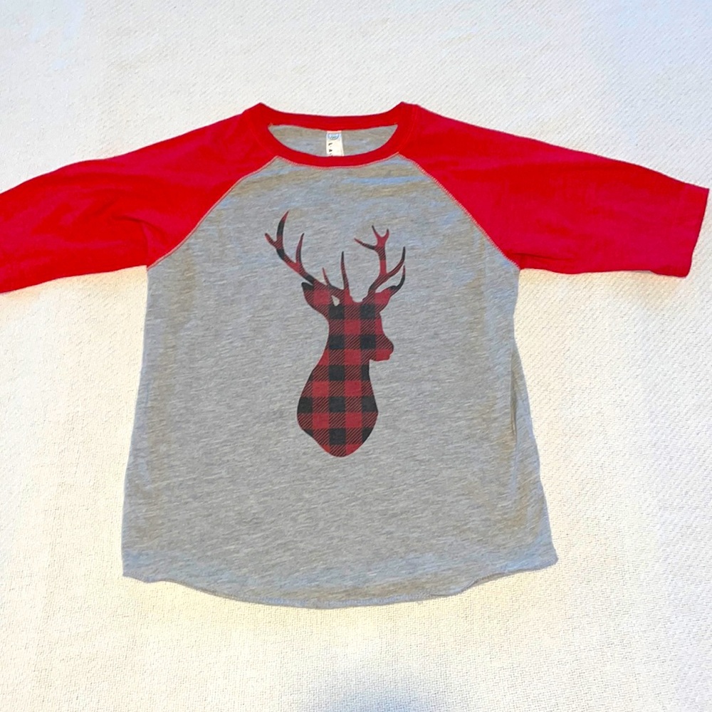 Christmas plaid deer short sleeved tee SZ Youth Small